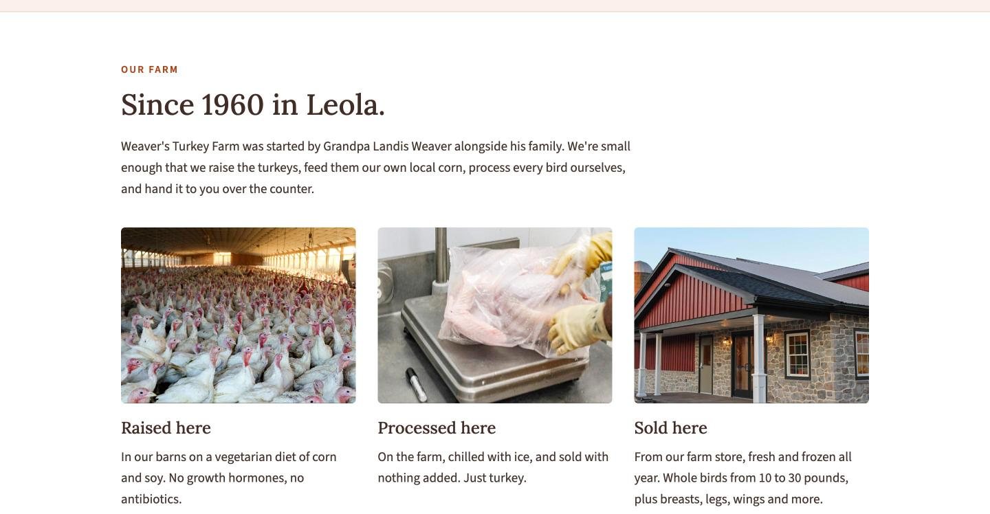 Weaver's Turkey Farm story section