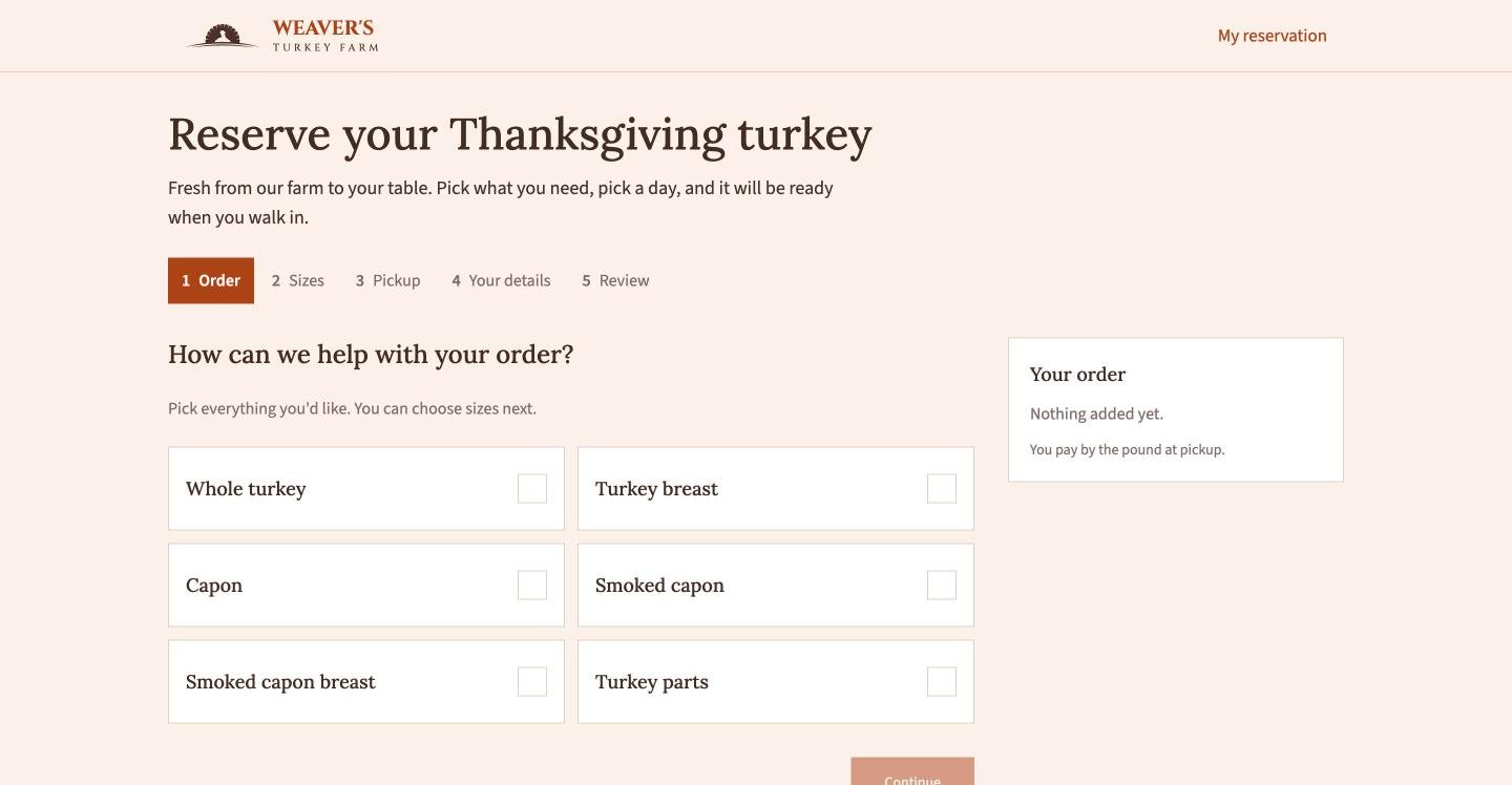 Weaver's Turkey Farm reservation form