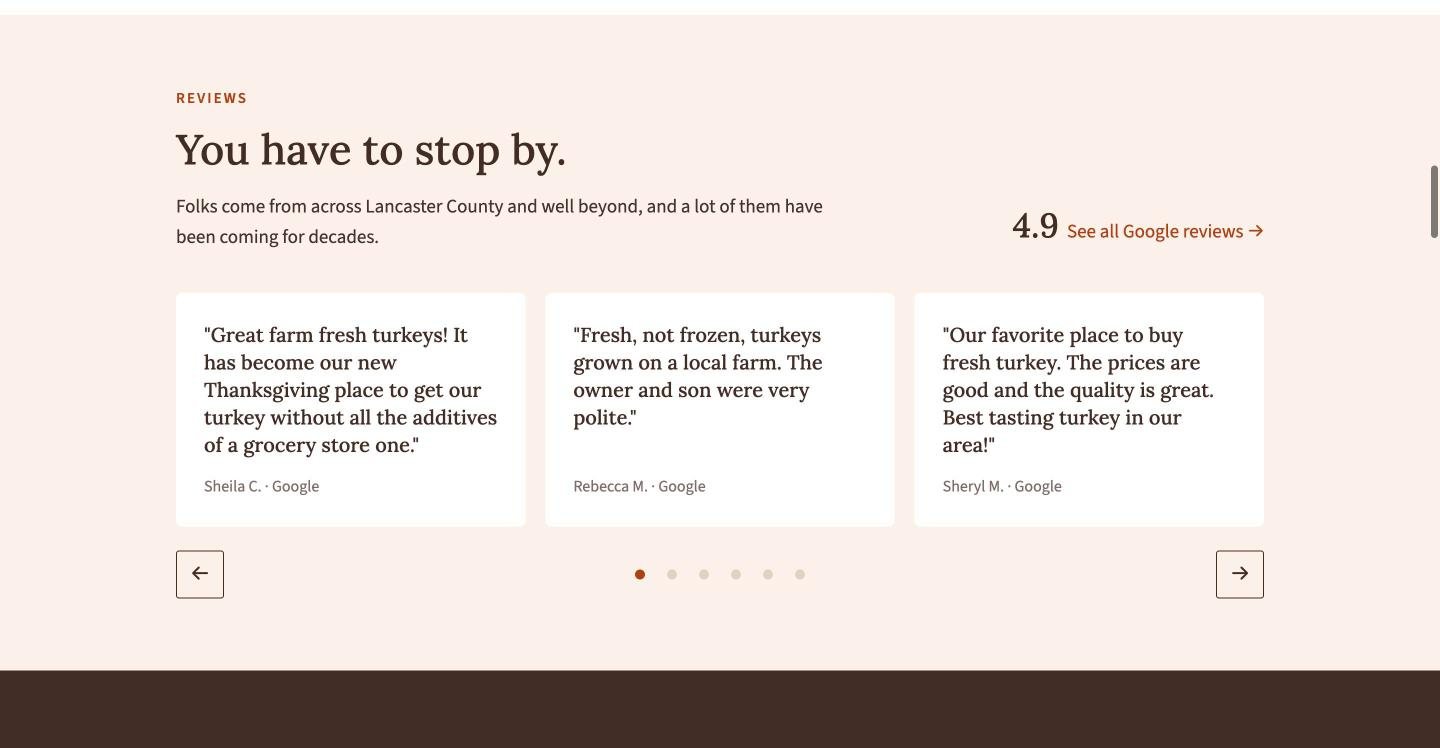 Weaver's Turkey Farm reviews section